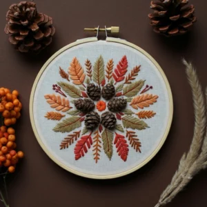 Autumn Pinecone Mandala Embroidery Guide | Hand Embroidery Pattern PDF