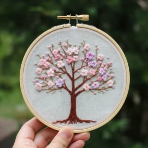 Delicate Pink and Purple Blossom Tree | Hand Embroidery Pattern PDF