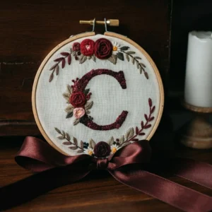 Elegant Floral Monogram Letter C | Hand Embroidery Pattern PDF