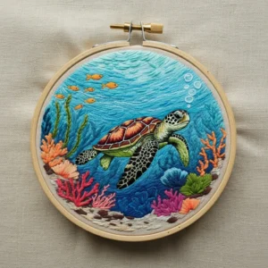 Sea Turtle and Coral Reef Embroidery | Hand Embroidery Pattern PDF