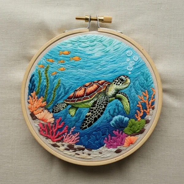 Sea Turtle and Coral Reef Embroidery | Hand Embroidery Pattern PDF