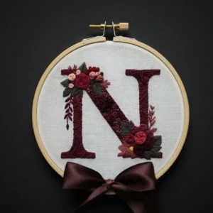 Floral Monogram Letter N | Hand Embroidery Pattern PDF
