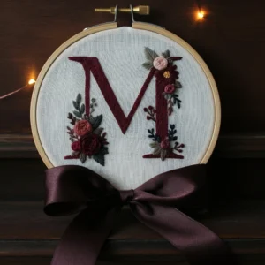 Floral Monogram Letter M | Hand Embroidery Pattern PDF