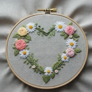 Heart-Shaped Floral Embroidery Hoop | Hand Embroidery Pattern PDF