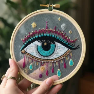 Mystical Eye on Sheer Fabric Embroidery | Hand Embroidery Pattern PDF