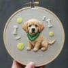 Realistic Golden Retriever Puppy Embroidery Art | Hand Embroidery Pattern PDF