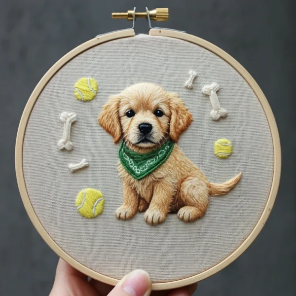 Realistic Golden Retriever Puppy Embroidery Art | Hand Embroidery Pattern PDF