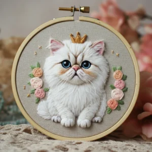 Royal White Kitten | Hand Embroidery Pattern PDF