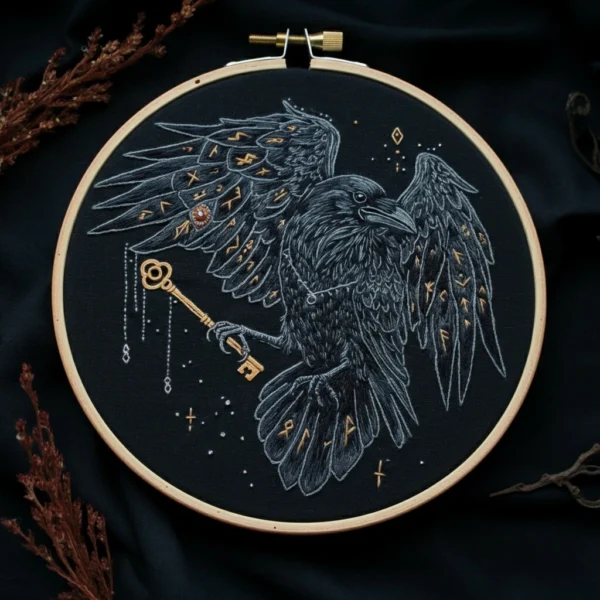 Runic Raven of Secrets Embroidery Guide | Hand Embroidery Pattern PDF