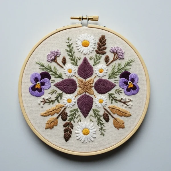 Rustic Pansy, Daisy, and Botanical Symmetry | Hand Embroidery Pattern PDF