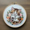 Sleeping Kitten in a Floral Wreath | Hand Embroidery Pattern PDF