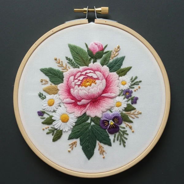 Soft Pink Rose & Sage Green Foliage | Hand Embroidery Pattern PDF