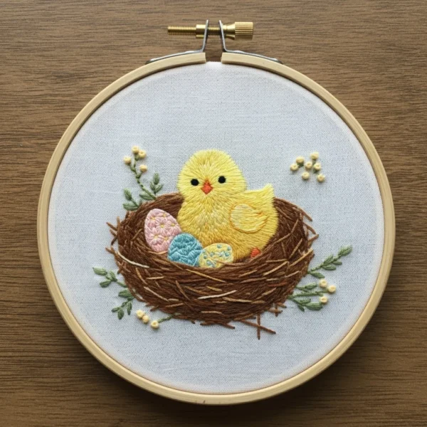 Spring Nestling Baby Chick Embroidery Guide | Hand Embroidery Pattern PDF