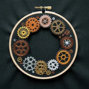Textured Steampunk Gear Wreath | Hand Embroidery Pattern PDF
