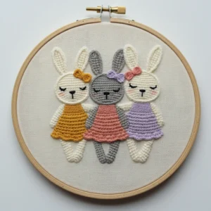 Three Amigurumi Style Bunny Friends Embroidery | Hand Embroidery Pattern PDF