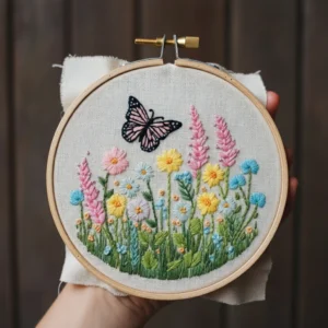Vibrant Butterfly & Wildflower Meadow | Hand Embroidery Pattern PDF