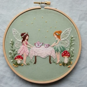 Whimsical Forest Fairies, Midsummer Tea Time | Hand Embroidery Pattern PDF