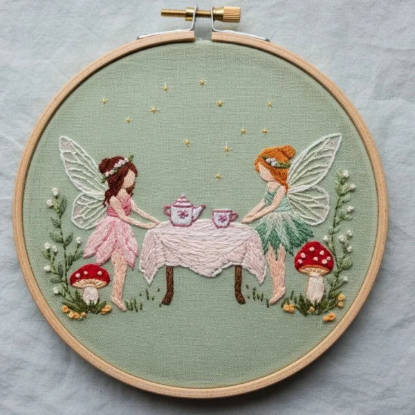 Whimsical Forest Fairies, Midsummer Tea Time | Hand Embroidery Pattern PDF