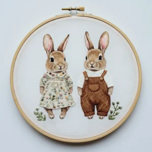 Whimsical Woodland Duo — Dressed Bunny Couple | Hand Embroidery Pattern PDF