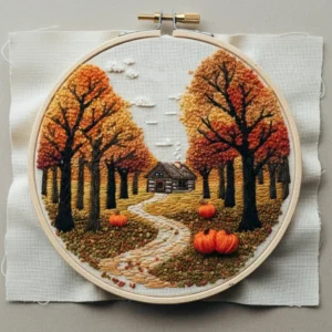 Winding Autumn Path in the Forest Embroidery | Hand Embroidery Pattern PDF