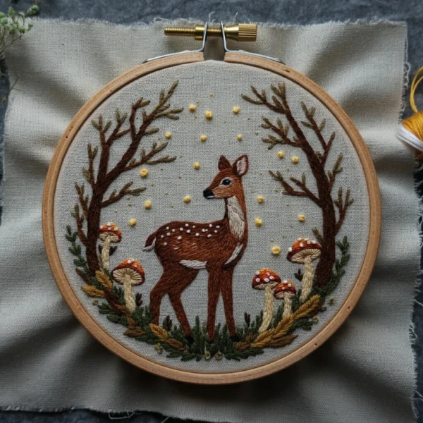 Woodland Deer Under a Starlit Sky | Hand Embroidery Pattern PDF