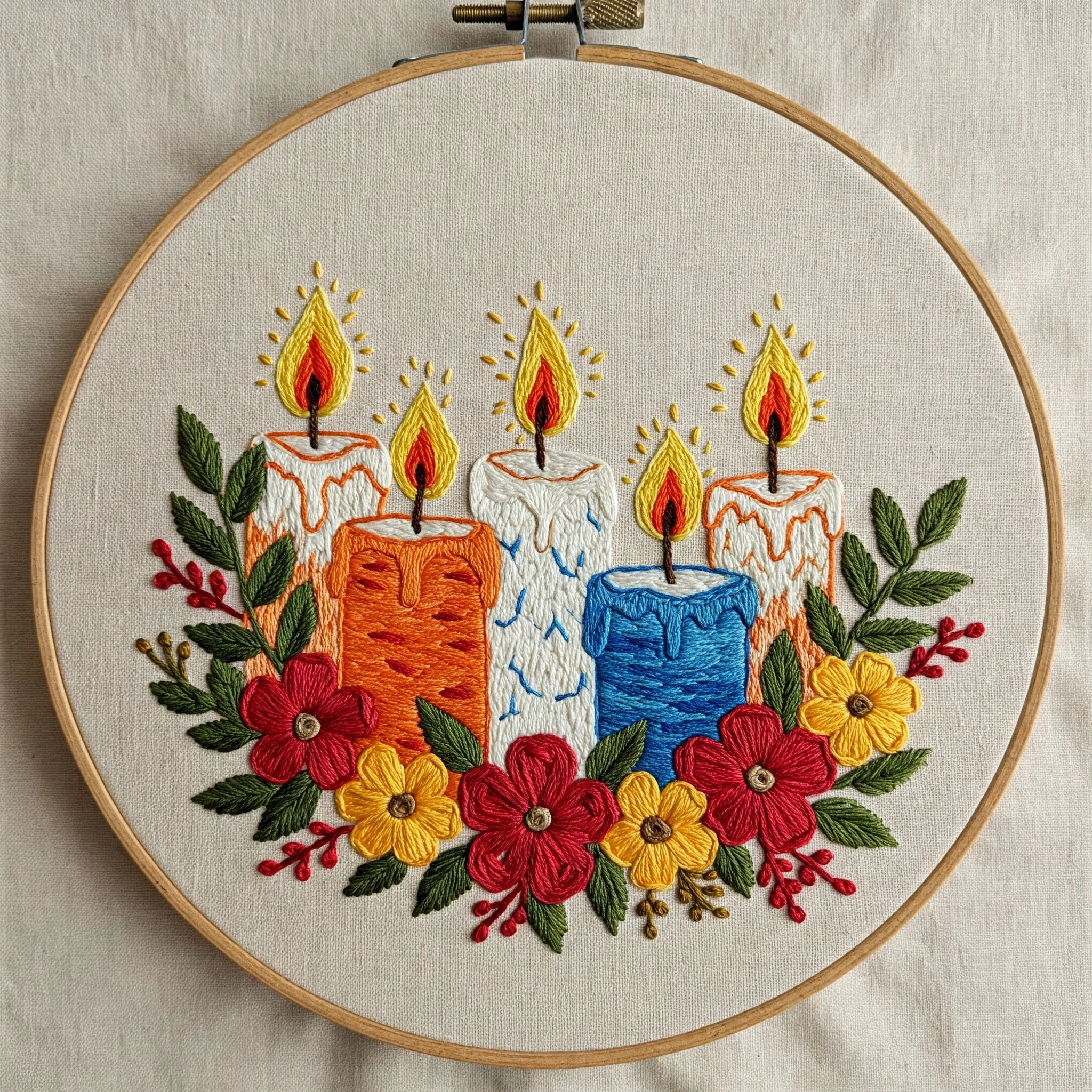Festive Candle & Floral Stitch Art