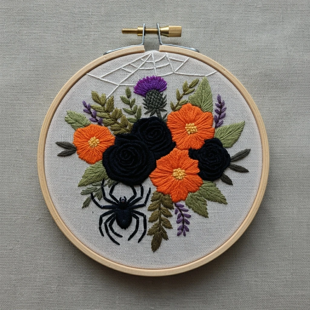 Spooky Blooms  Halloween Spider & Black Rose Bouquet