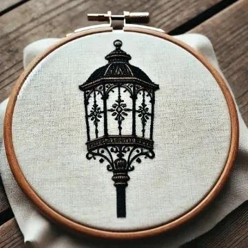 Vintage Ornate Street Lamp Embroidery
