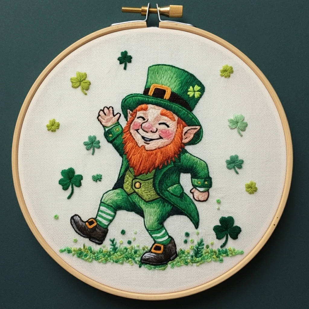 Jolly Leprechaun St. Patrick's Day Embroidery