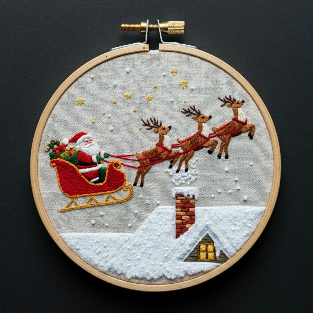 Santa's Sleigh Christmas Night Embroidery