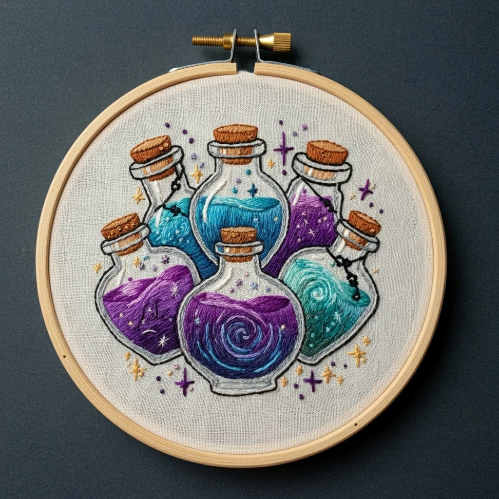 Six Elixirs  Witches' Potion Bottle Hoop Art