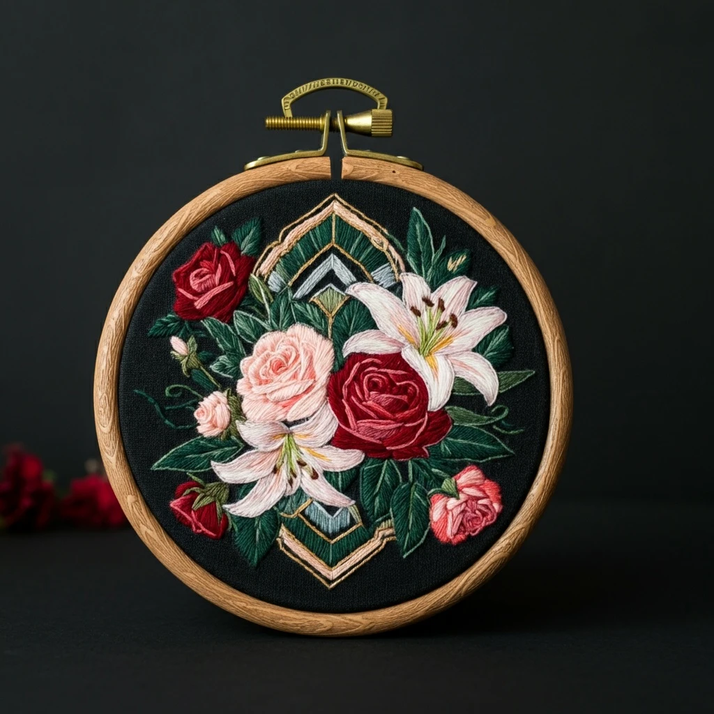Classic Holiday Floral Frame Hoop Art