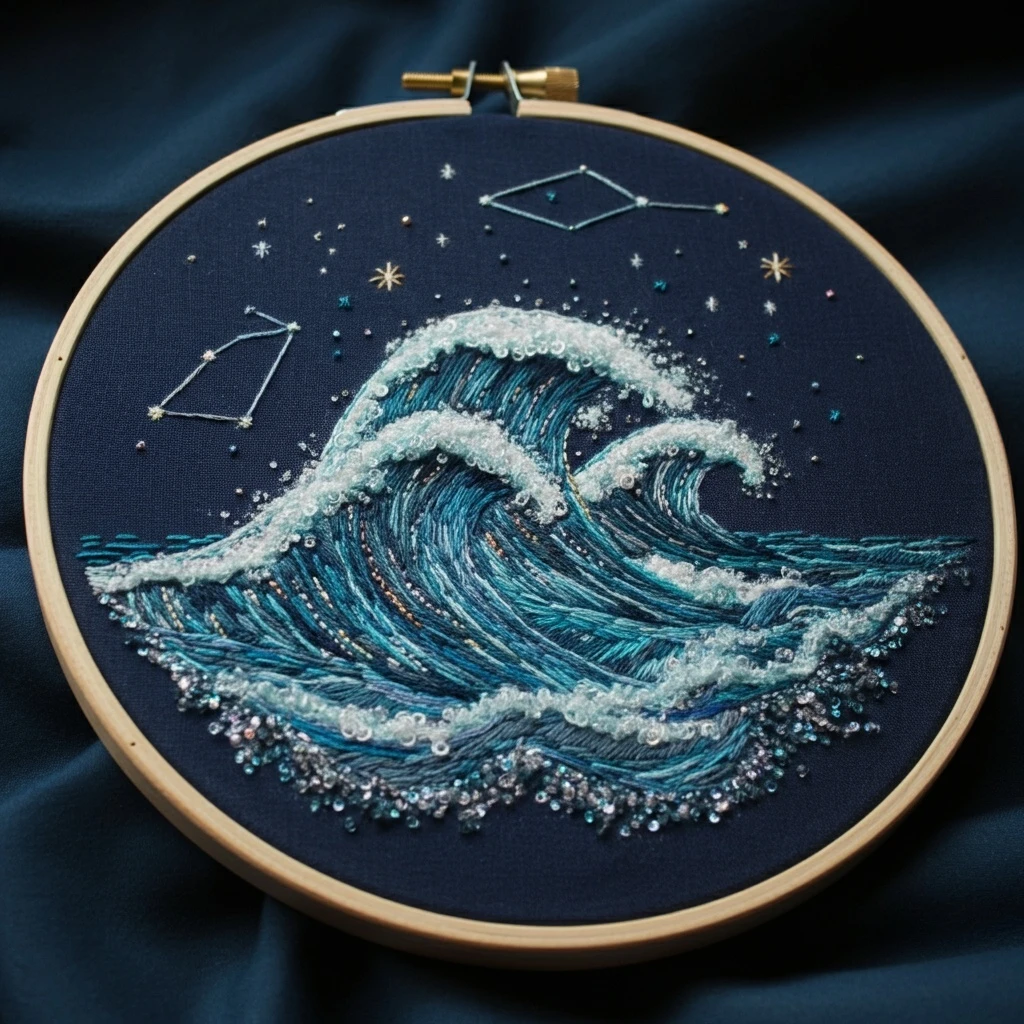 Icy Blue Winter Tree Embroidery