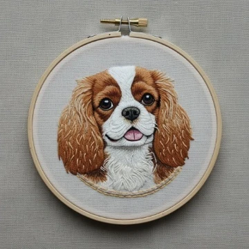 Realistic Cavalier King Charles Spaniel Hand Embroidery