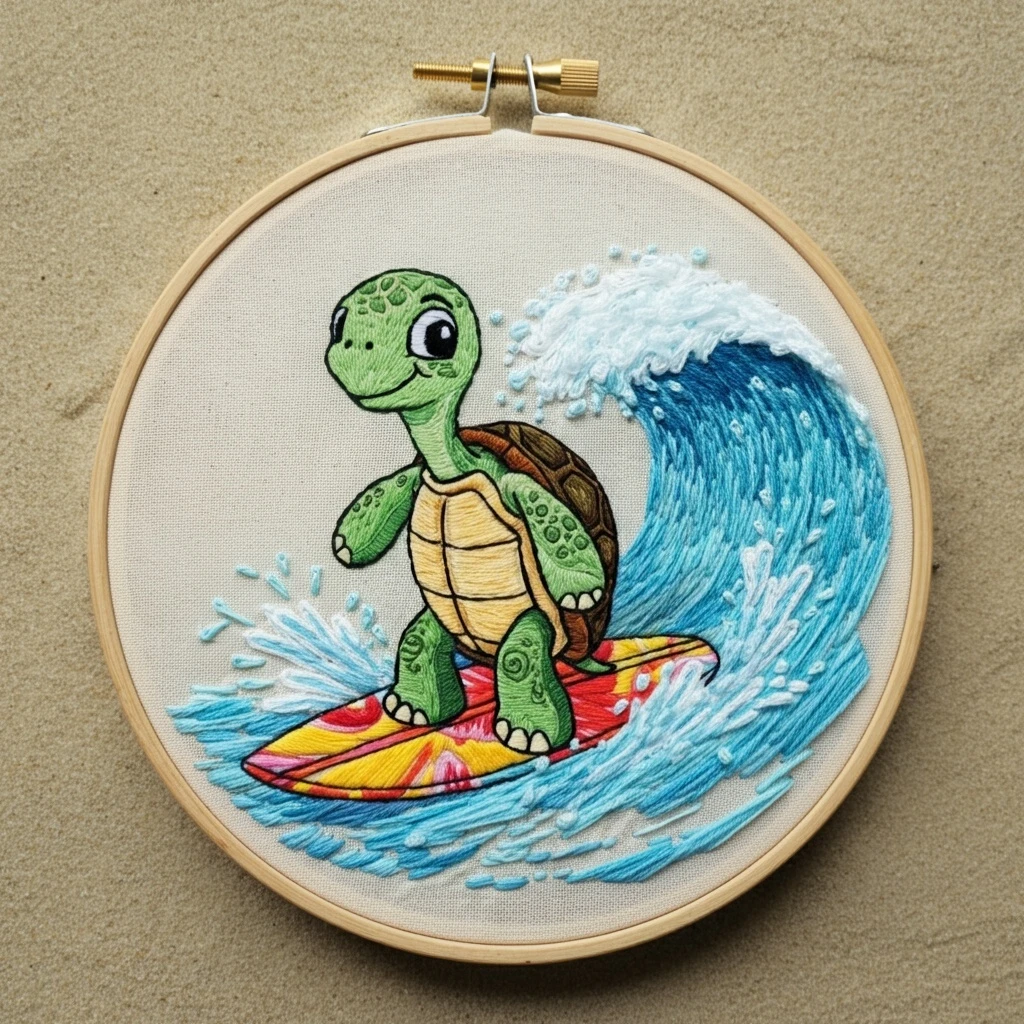 Surfin' Turtle Hand Embroidery