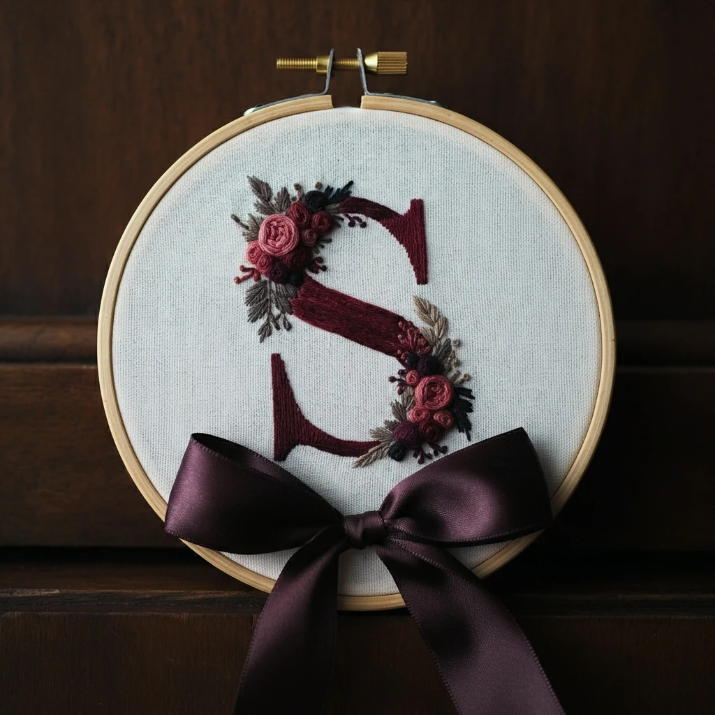Elegant Monogram 'S' Embroidery with Floral Accents
