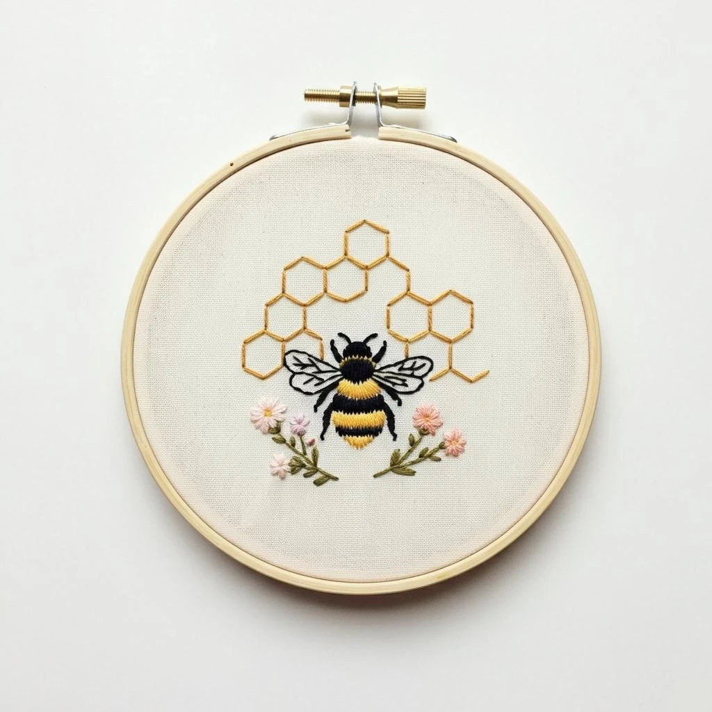 Bumblebee & Honeycomb Embroidery Hoop Art