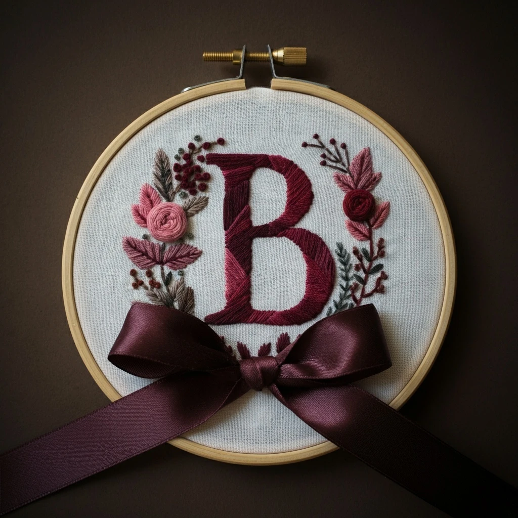 Monogram 'B' Floral Embroidery Hoop Art