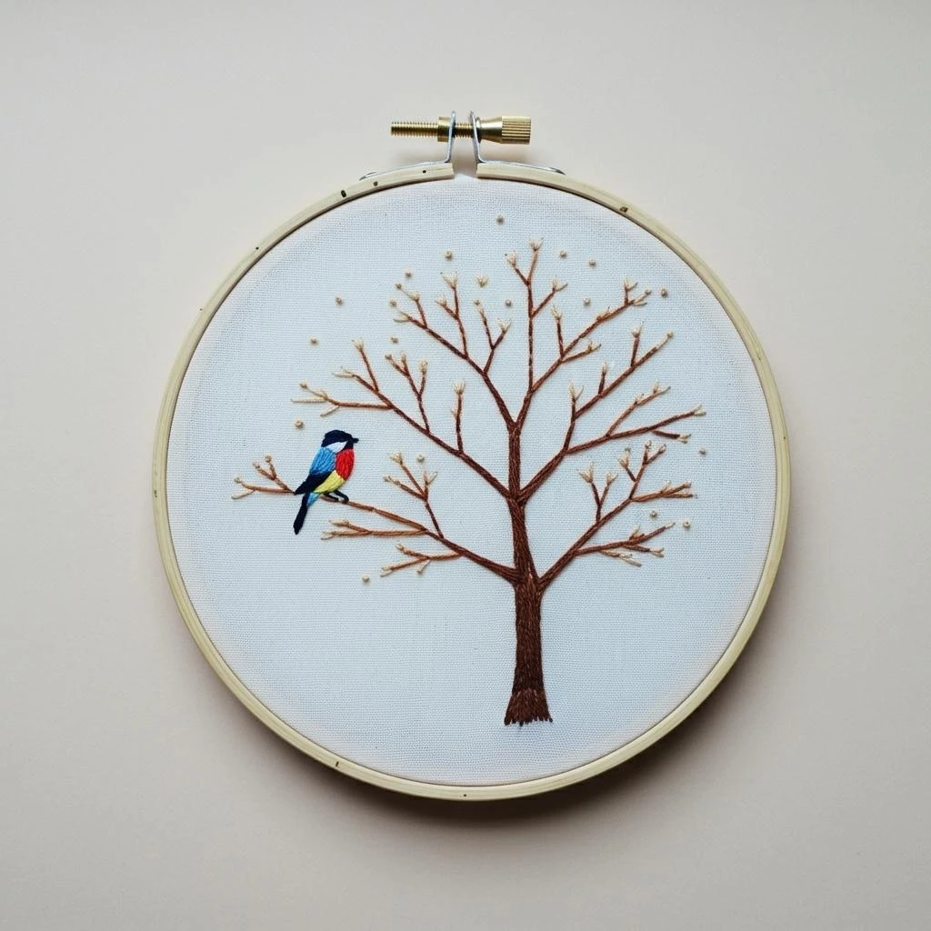 Beginner Friendly Embroidery  Bird on a Winter Tree