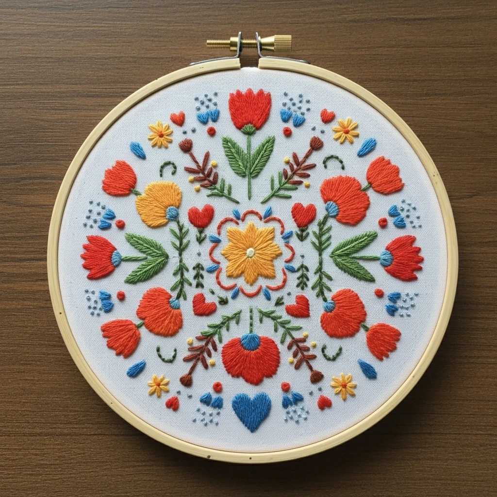 Vibrant Floral Mandala Embroidery Design
