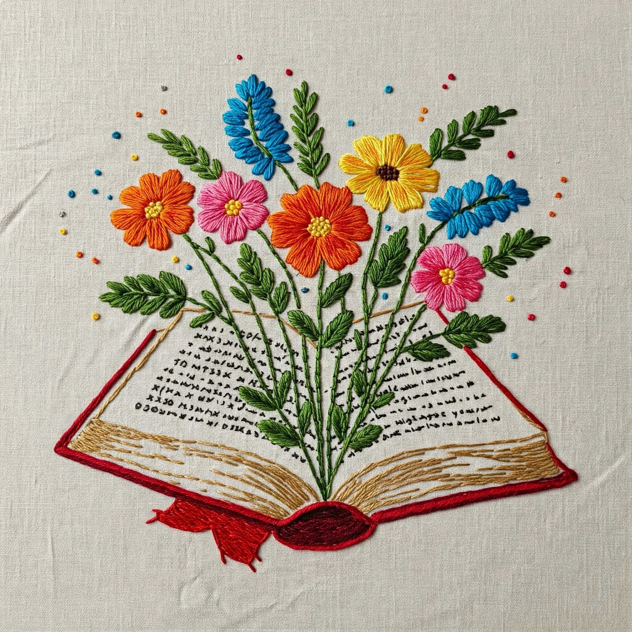 Floral Book Embroidery Simple Hand Stitched Beginner Pattern