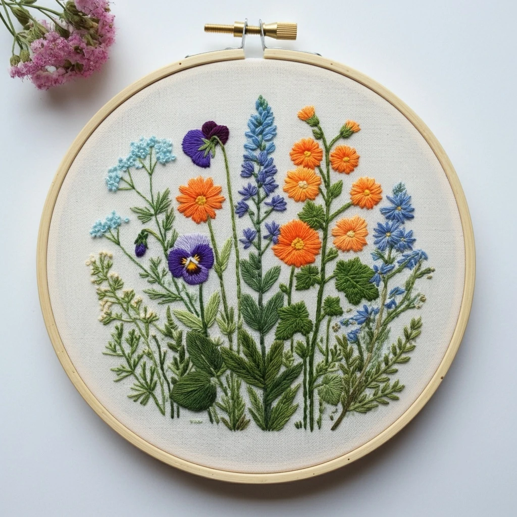 Embroidered Wildflower Bouquet in Hoop
