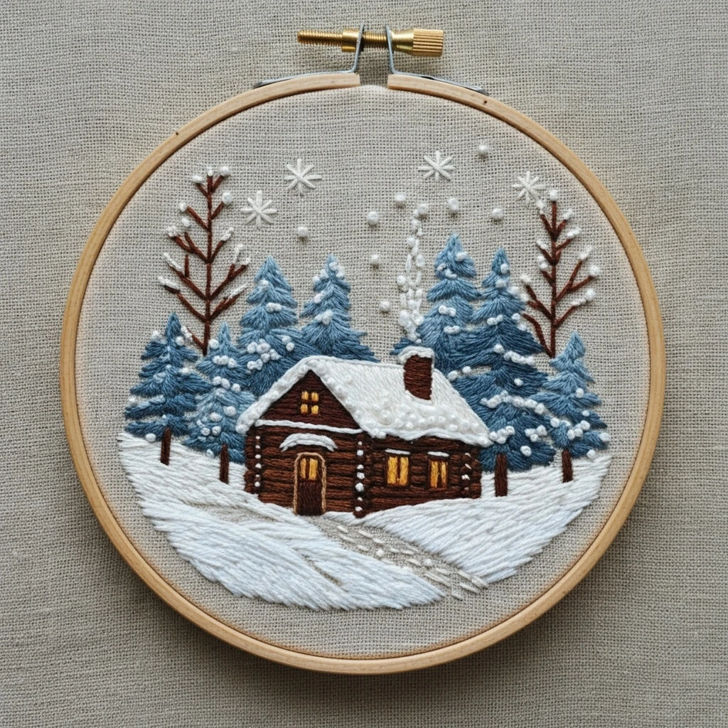 Cozy Winter Cabin Embroidery
