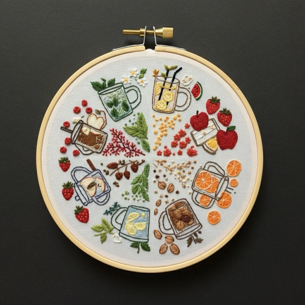 Seasonal Drinks & Ingredients Hand Embroidery Pattern