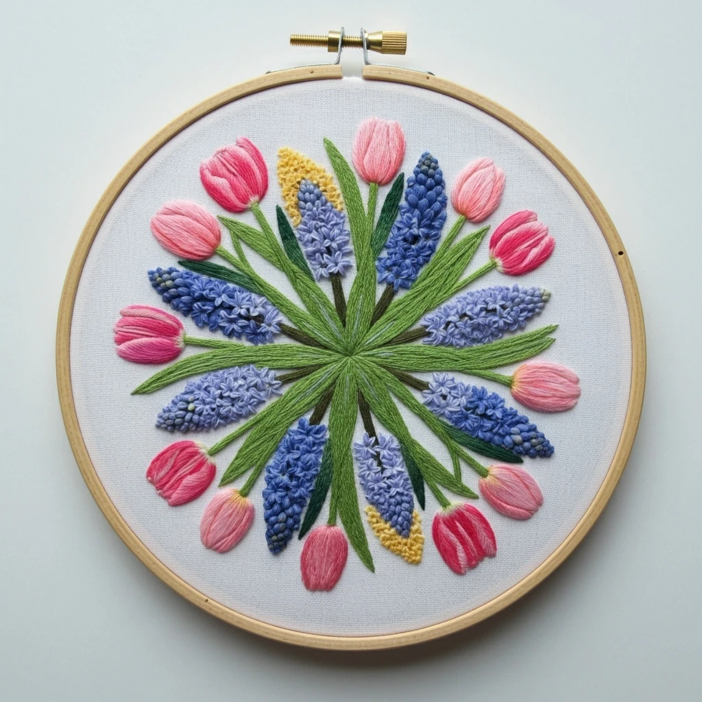 Circular Spring Bouquet  Beginner Embroidery Pattern