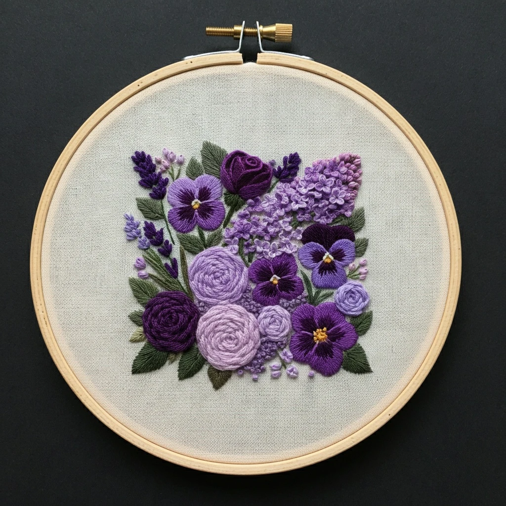 Lavender & Violet Bouquet Embroidery Art