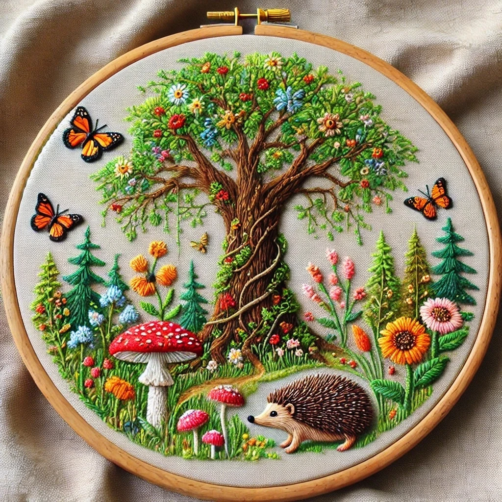 Enchanted Forest Embroidery Tree of Life & Hedgehog