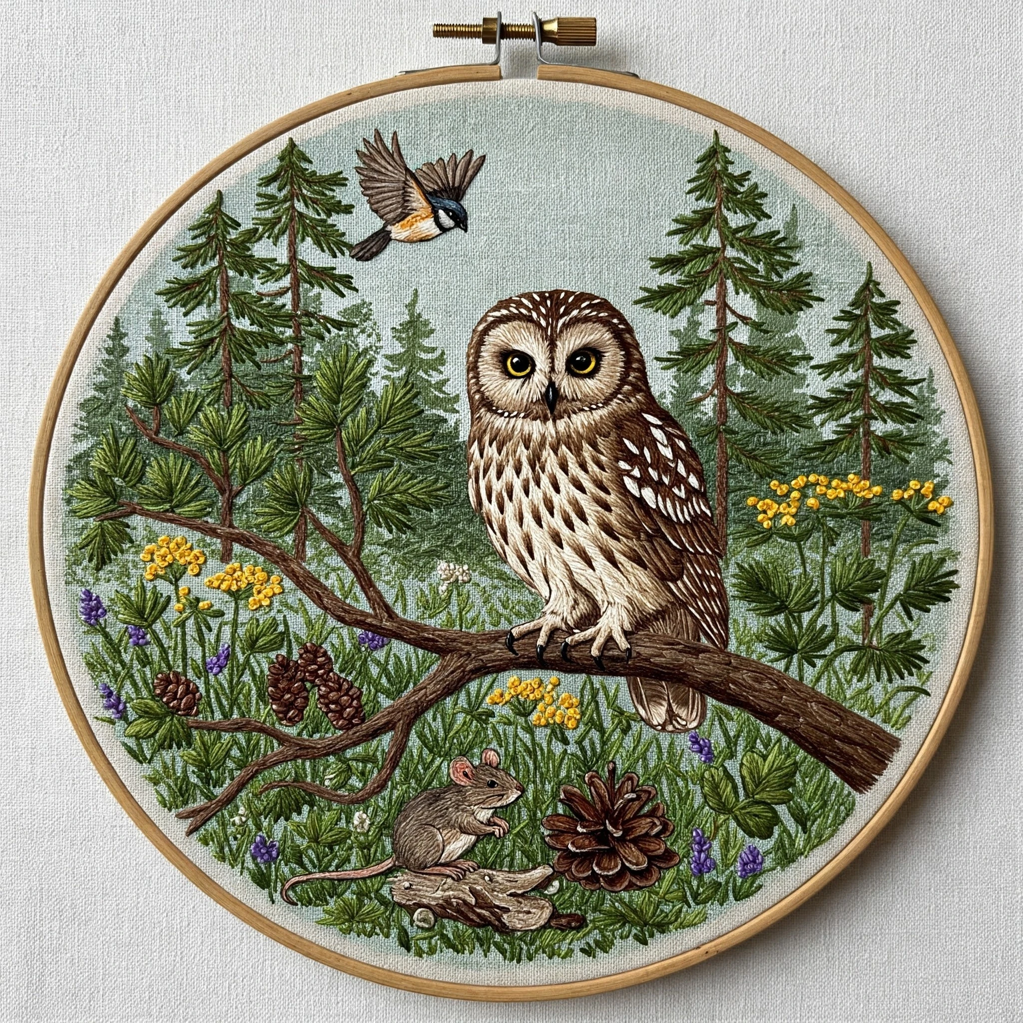 Forest Owl & Wildlife Embroidery