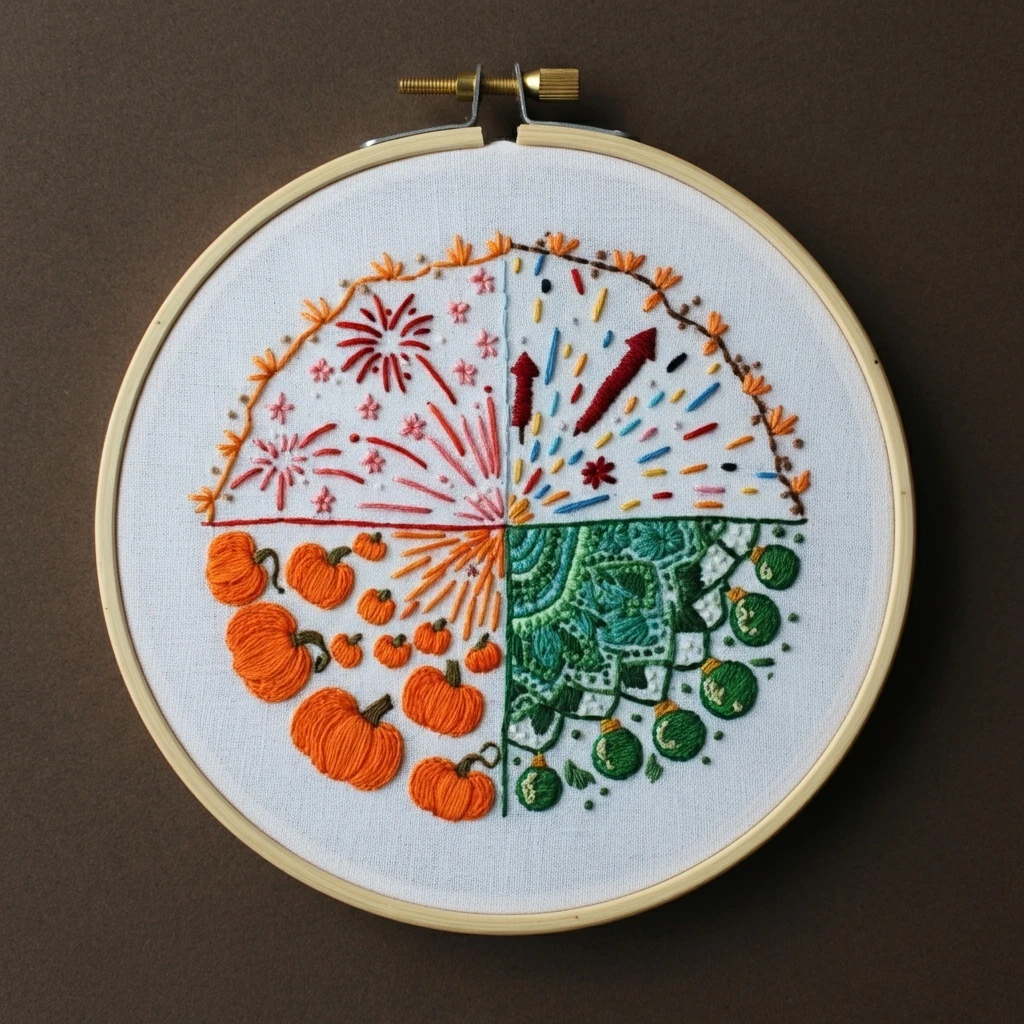 Four Seasons Embroidery Hoop  A Year of Celebration and Nature