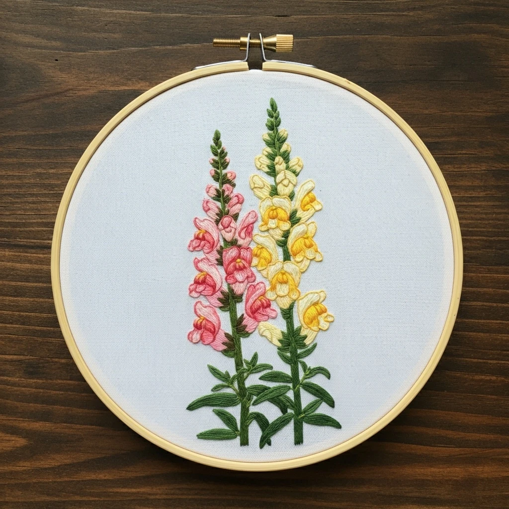 Pink & Yellow Snapdragons Embroidery Art
